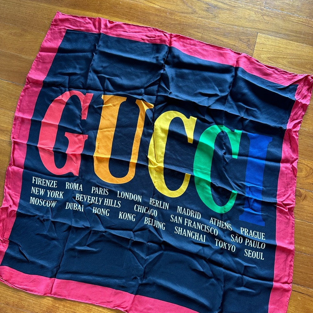 Gucci Red and Black City Name Scarf